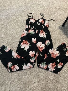 Band of Gypsies Black Floral Spaghetti-Strap Jumpsuit